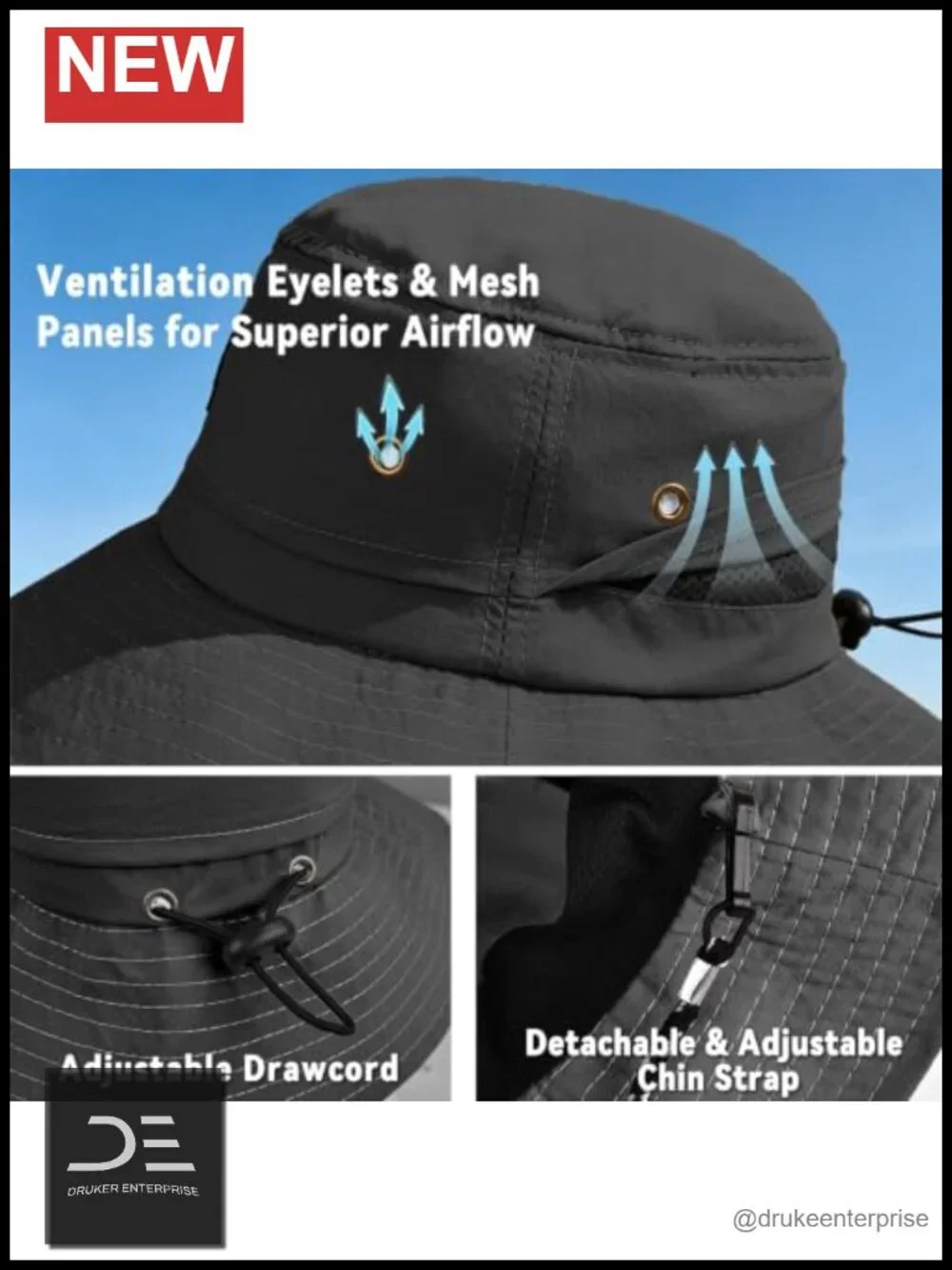 UPF 50+ Packable Fishing Hat Quick Dry Waterproof with Detachable Chin Strap